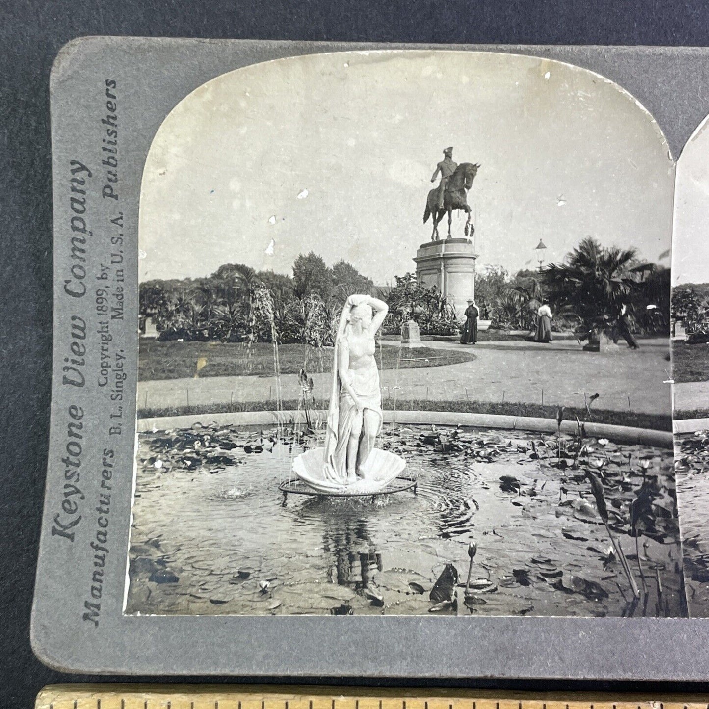 Boston Public Garden Massachusetts Stereoview George Washington Statue 1899 Y963