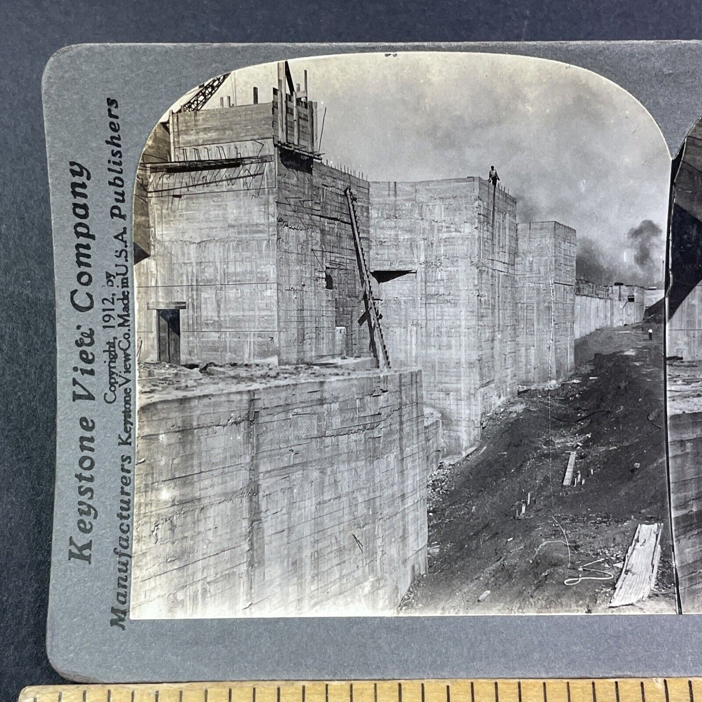 Massive Concrete Walls Panama Canal Stereoview Antique c1912 Y2814