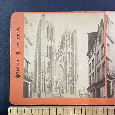 St. Gudule Cathedral Church Stereoview Brussels  Belgium Antique c1870s X2727