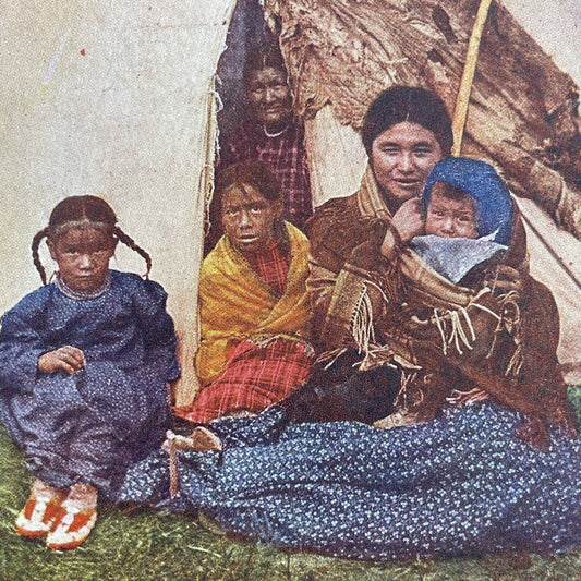 Antique 1899 Sioux Women With Children In Camp Stereoview Photo Card P580-065