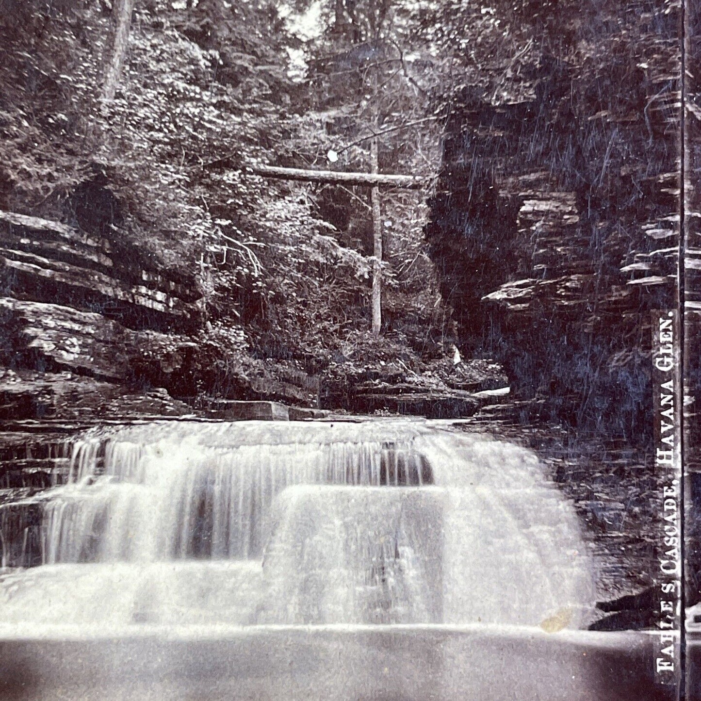 Cascade Falls Watkins Glen New York Stereoview R.D. Crum Antique c1870 Y1036