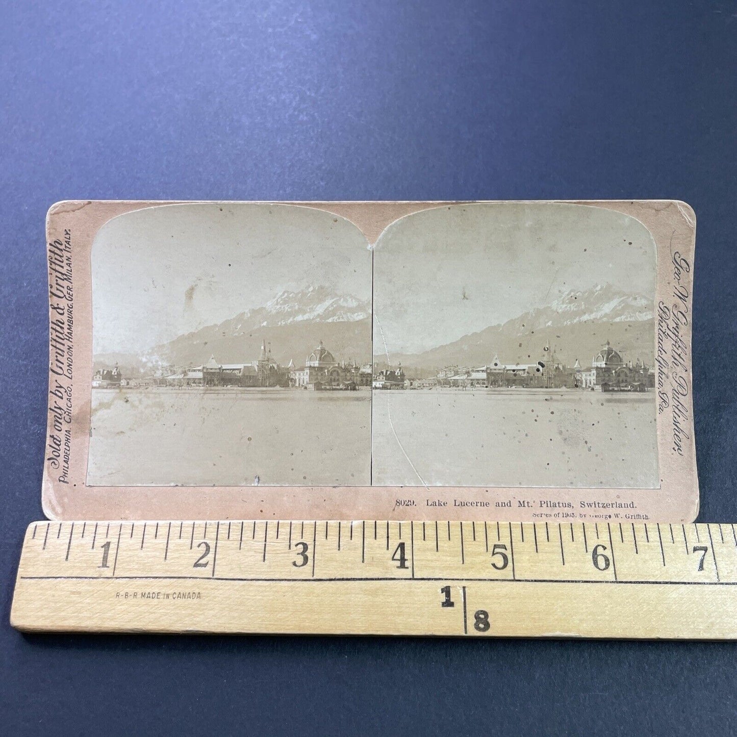 Antique 1903 Lucerne & Lake Lucerne Switzerland Stereoview Photo Card P3926