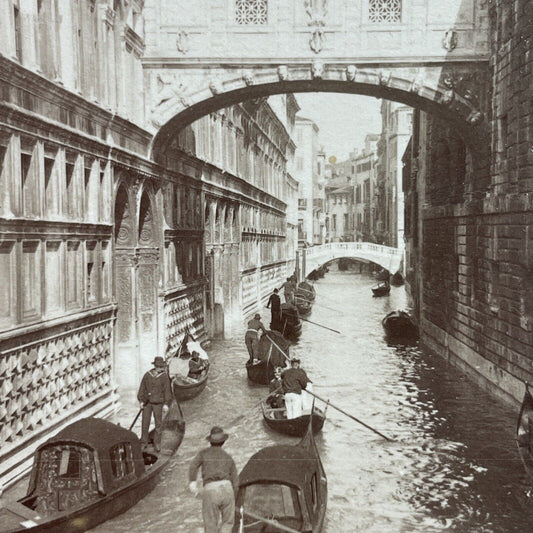 Antique 1898 Gondola Boats Venice Italy Stereoview Photo Card P3817