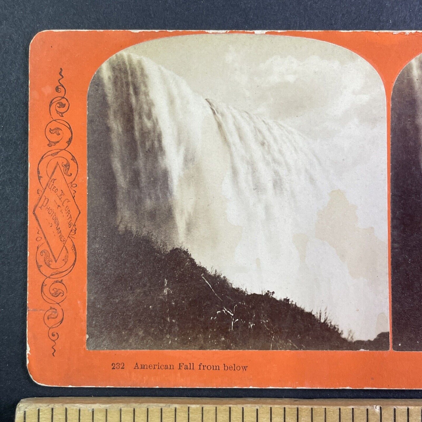 New York Niagara Falls from Bottom Stereoview George Curtis Antique c1870s Y2762