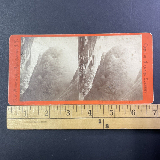 Under Niagara Falls In Winter Stereoview Photo CW Woodward Antique c1868 X1278