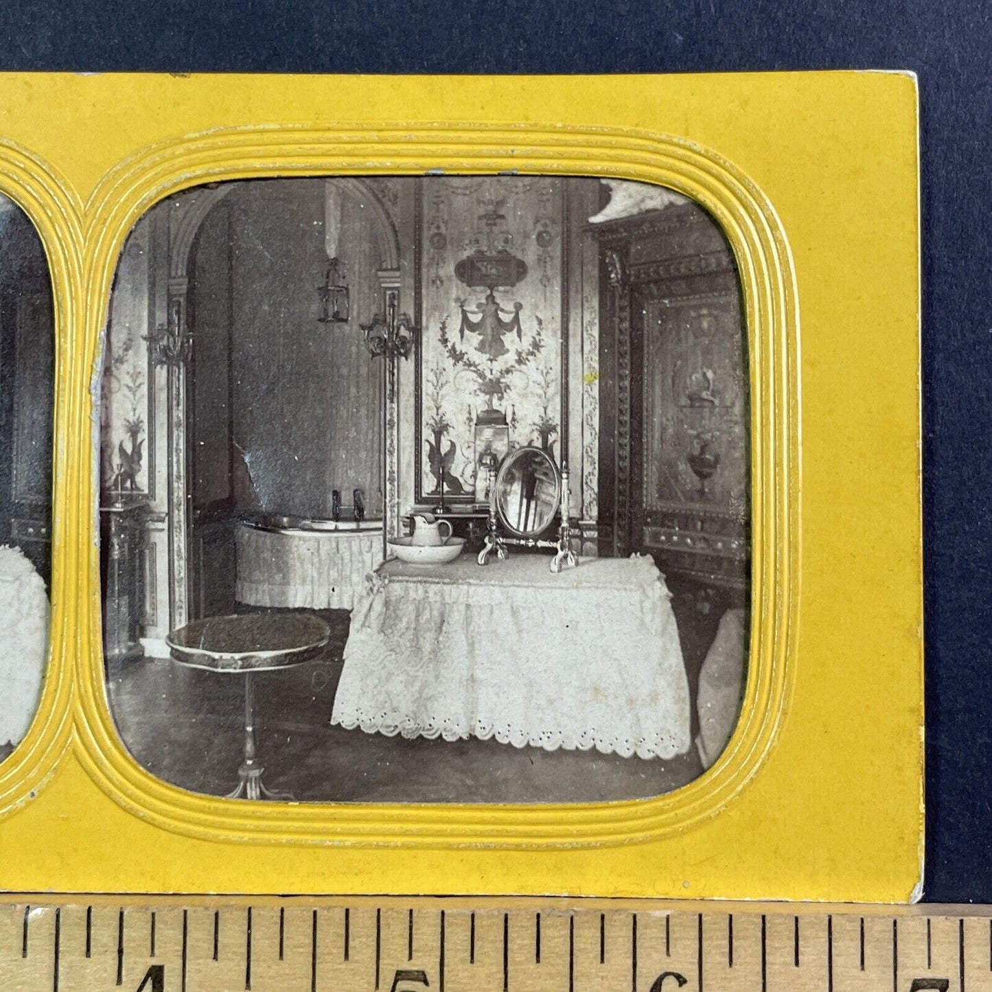 Fontainebleau Castle Bathroom Stereoview French Tissue Antique c1860s XT2122