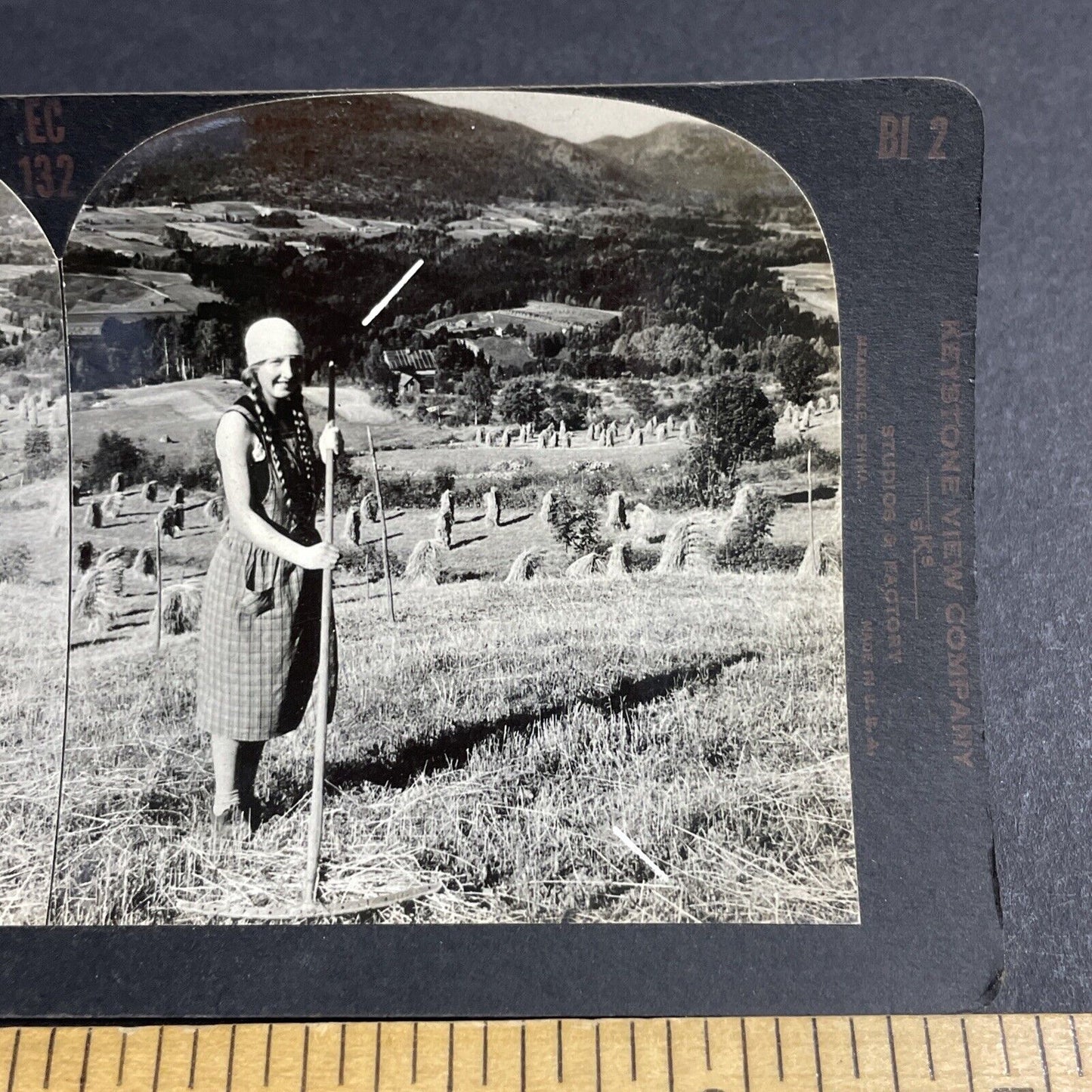 Antique 1920s Traditional Swiss Woman With Braids Stereoview Photo Card P4763