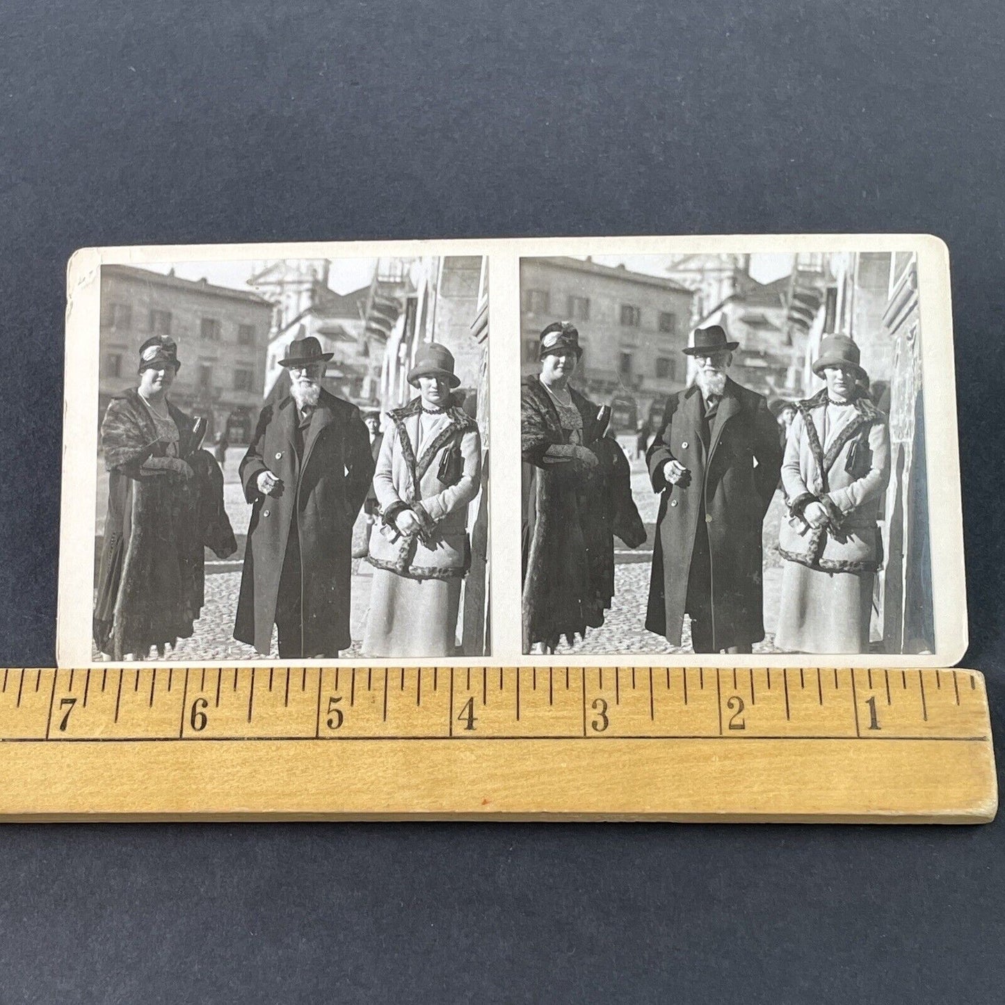 Antique 1925 Italian Older Man With Women Italy OOAK Stereoview Photo Card P3241