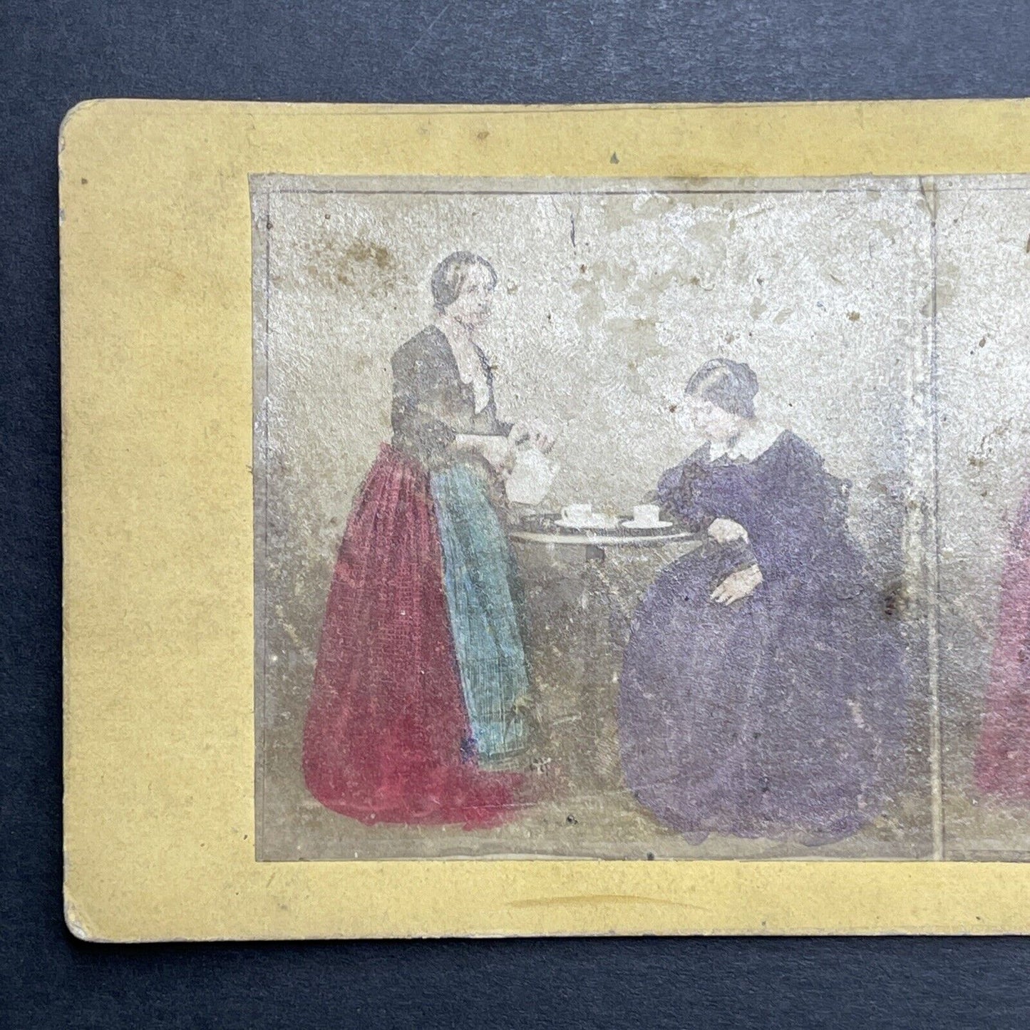 Antique 1860s Servant Serving Wealthy Mistress Tea Stereoview Photo Card P1184