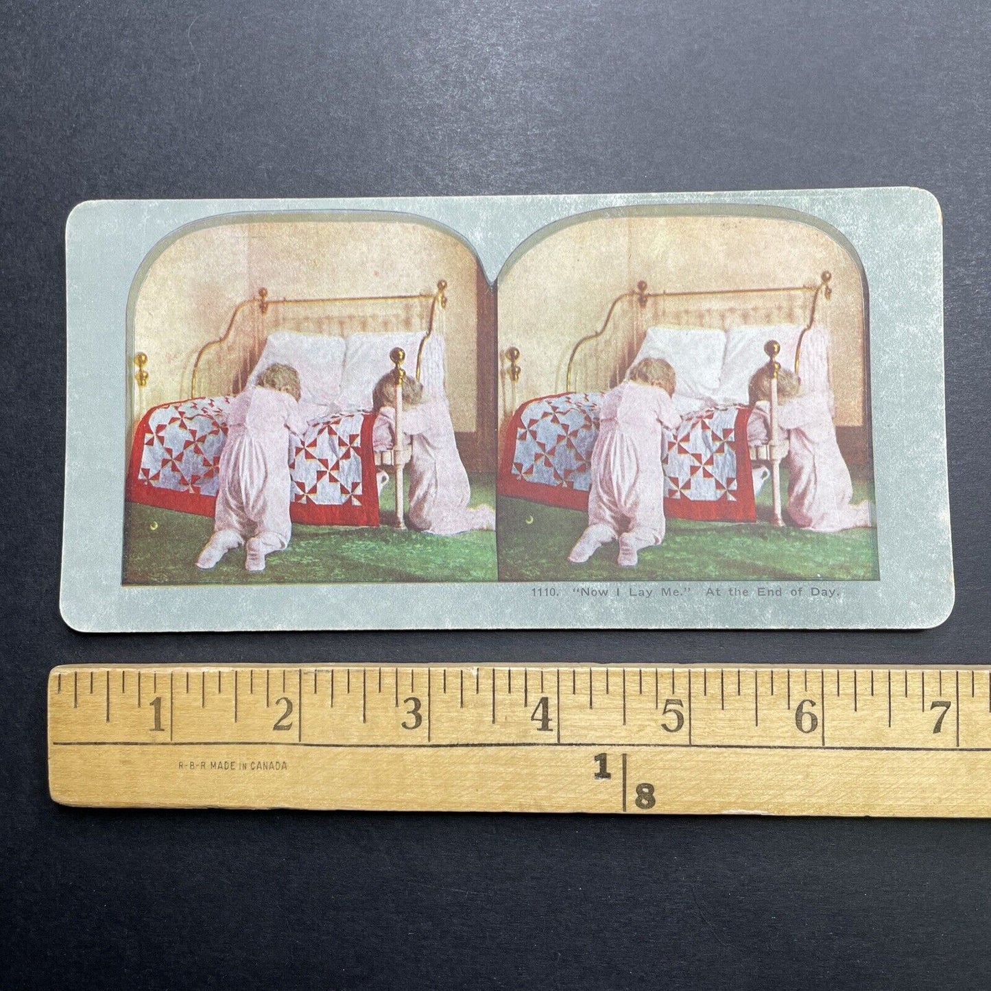 Antique 1892 Children Saying Prayers Before Bed Stereoview Photo Card P1236