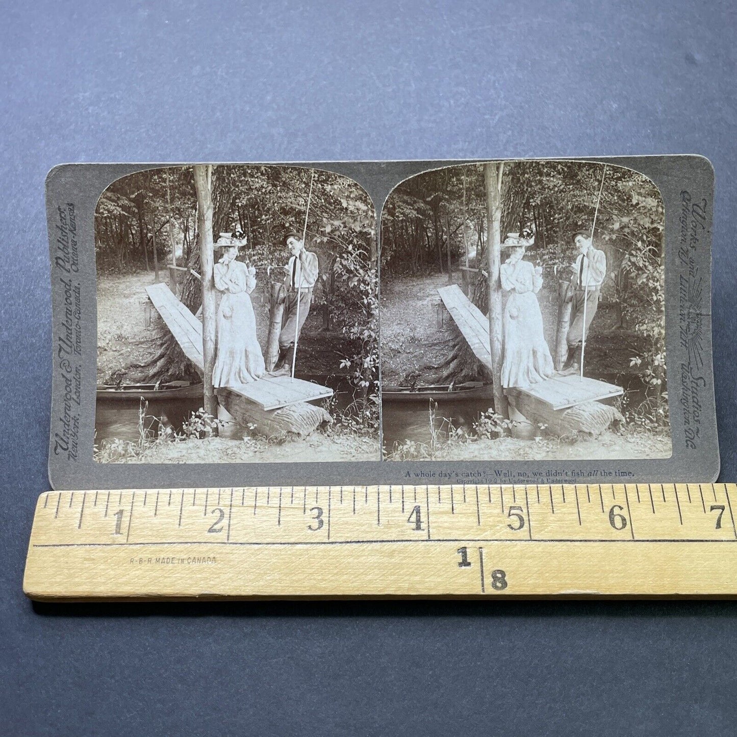 Antique 1902 Man And Woman Flirt While Fishing Stereoview Photo Card P2512