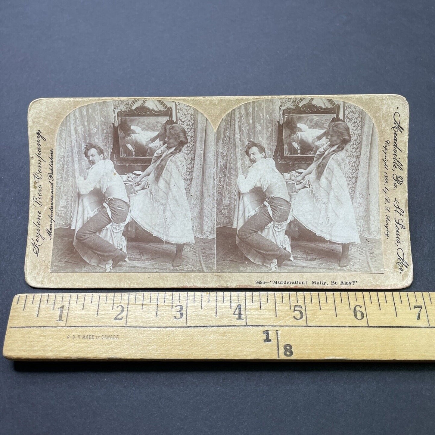 Antique 1899 Woman Waxes A Man's Back Stereoview Photo Card P2554