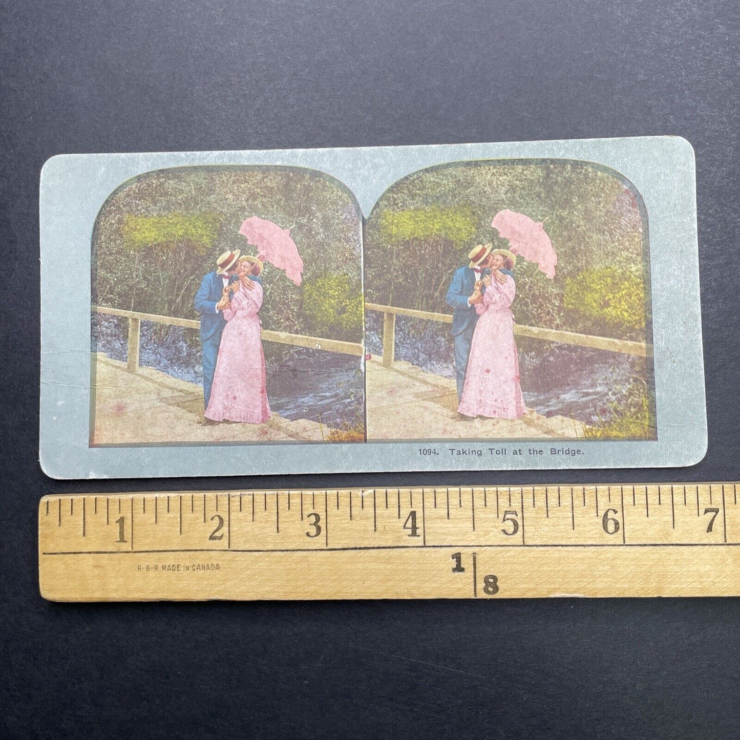 Antique 1904 Younger Lovers Kiss On A Bridge Stereoview Photo Card P1250