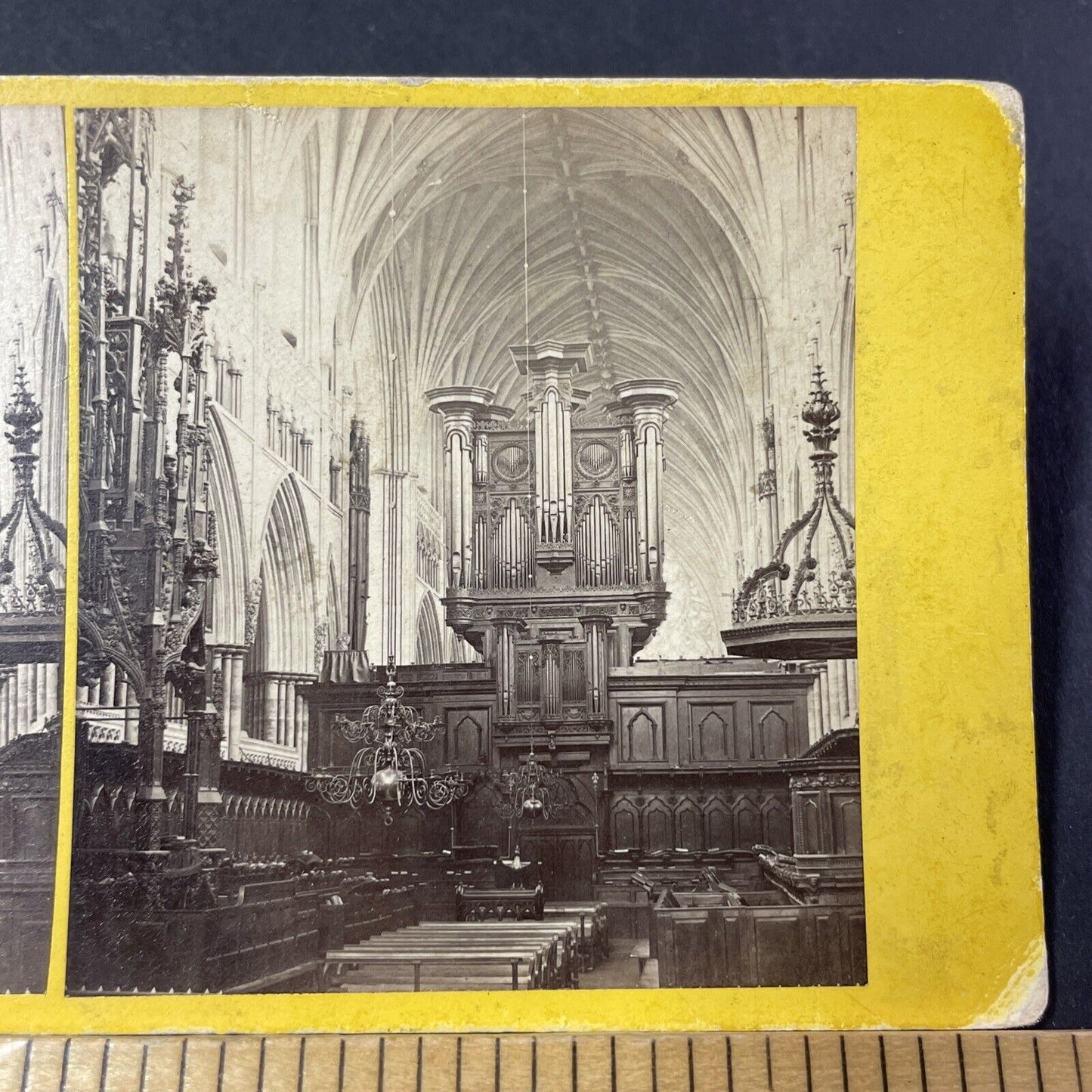 Antique 1870s Exeter Cathedral Inside In England Stereoview Photo Card P2460-04