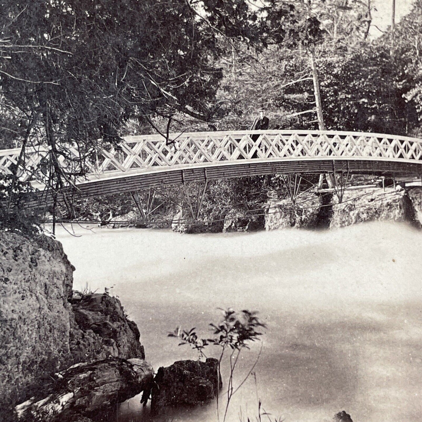 Bridge to Sister Island New York Stereoview Charles Bierstadt c1870s Y2229