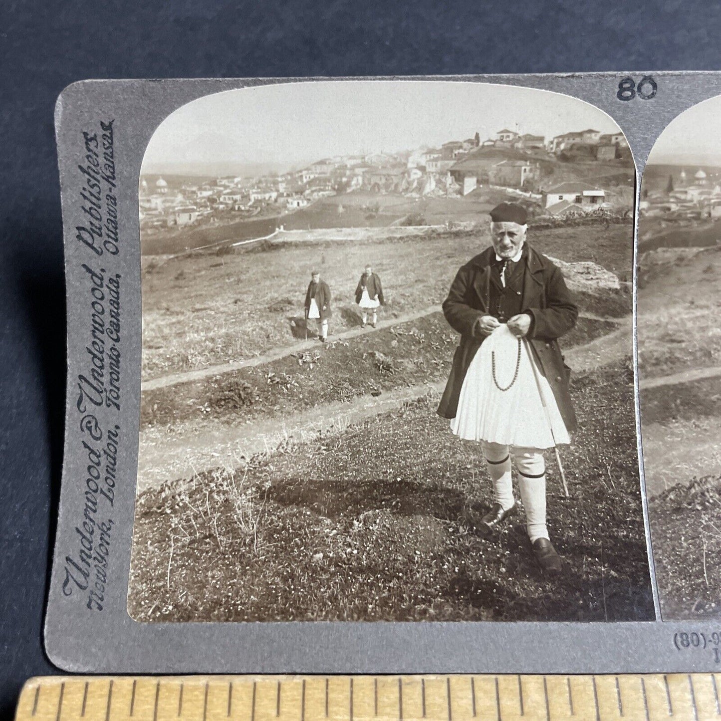 Antique 1907 Man In Traditional Greek Clothing Greece Stereoview Photo Card 4455