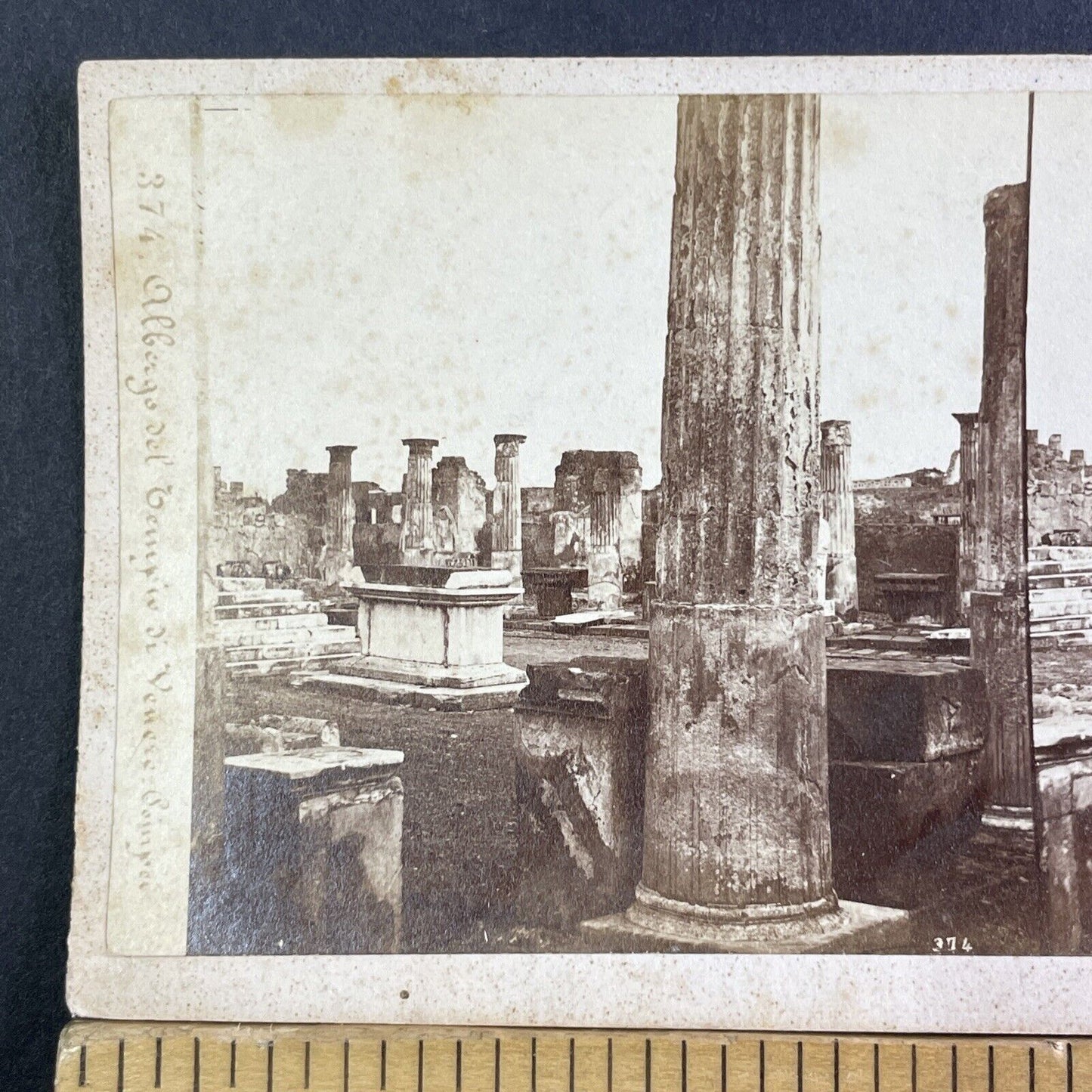 Marble Pillars Volcano Pompeii Stereoview Michele Amodio Antique c1863 X3511