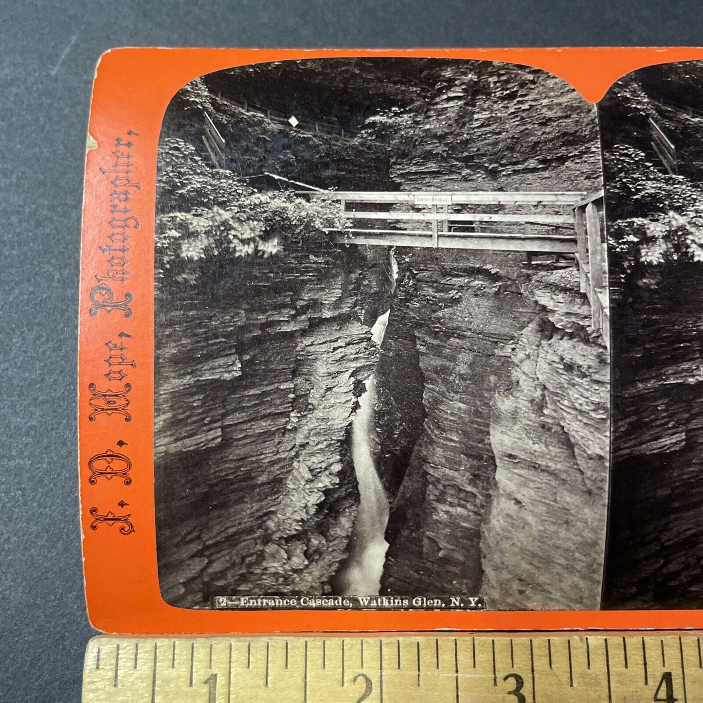 Antique 1860s Watkin's Glen Sentry Bridge New York Stereoview Photo Card V1798