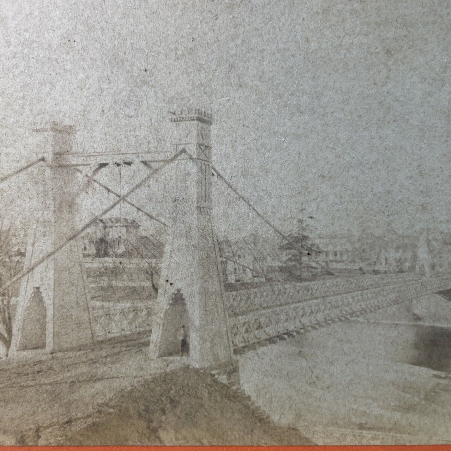 Antique 1870s Suspension Bridge Binghamton New York Stereoview Photo Card P3300