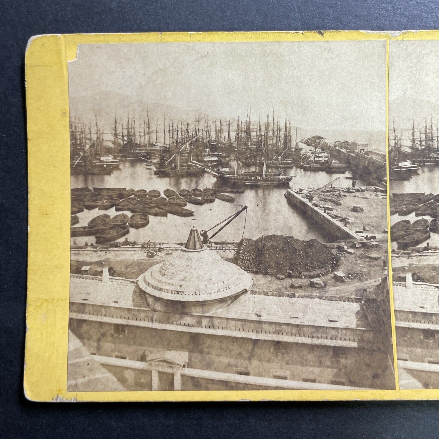 Antique 1860s Genoa Port Harbor Italy Stereoview Photo Card P1414