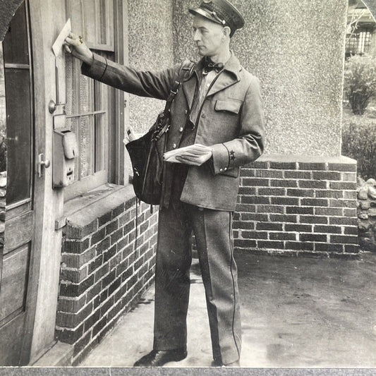 Antique 1920s USPS Mail Carrier Delivers Letters Stereoview Photo Card P1689