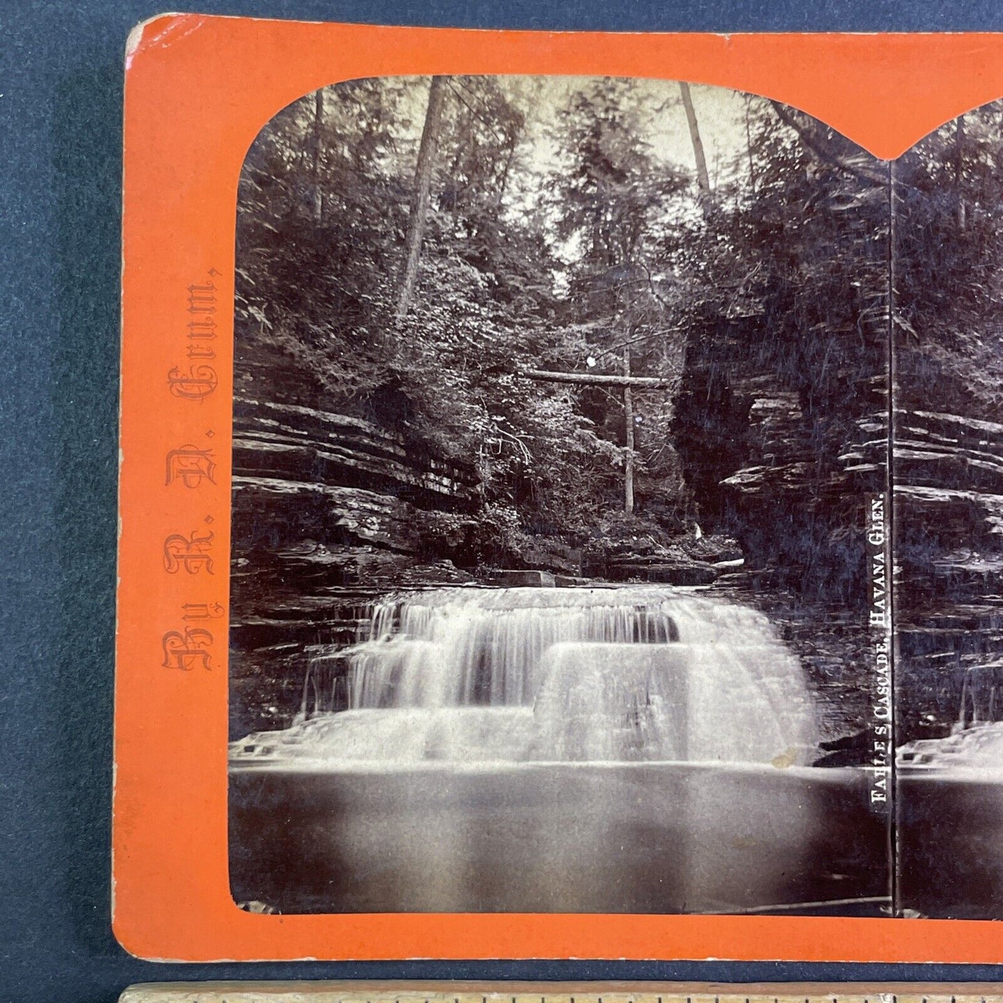 Cascade Falls Watkins Glen New York Stereoview R.D. Crum Antique c1870 Y1036