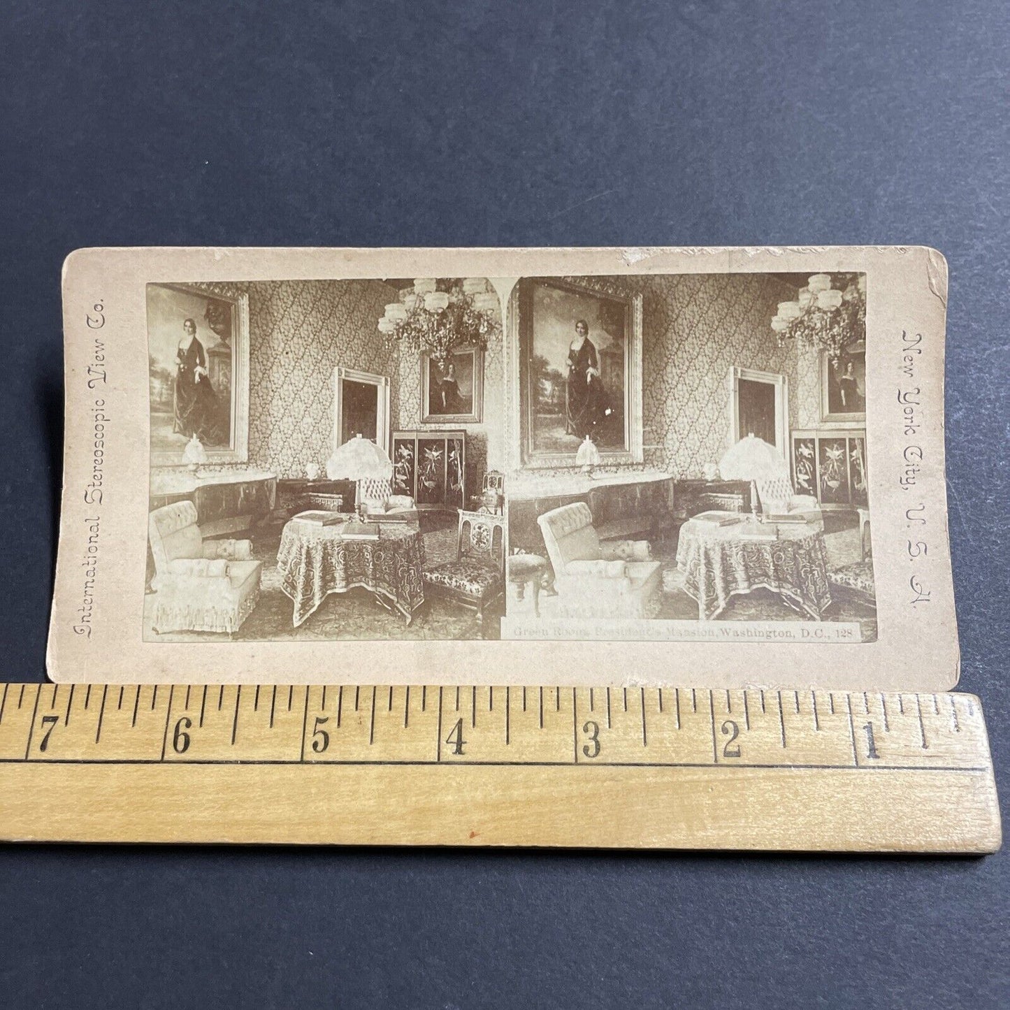 Antique 1880s The Green Room In The White House DC Stereoview Photo Card P5052