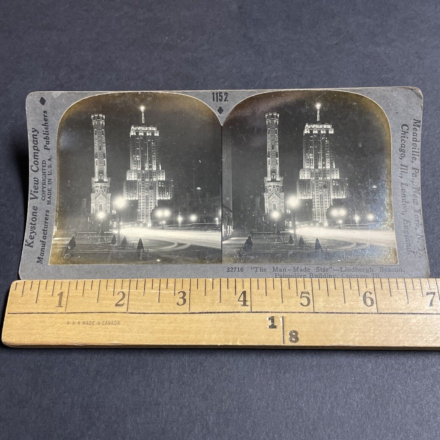 Antique 1940s Palmolive Building Chicago Illinois Stereoview Photo Card P4922