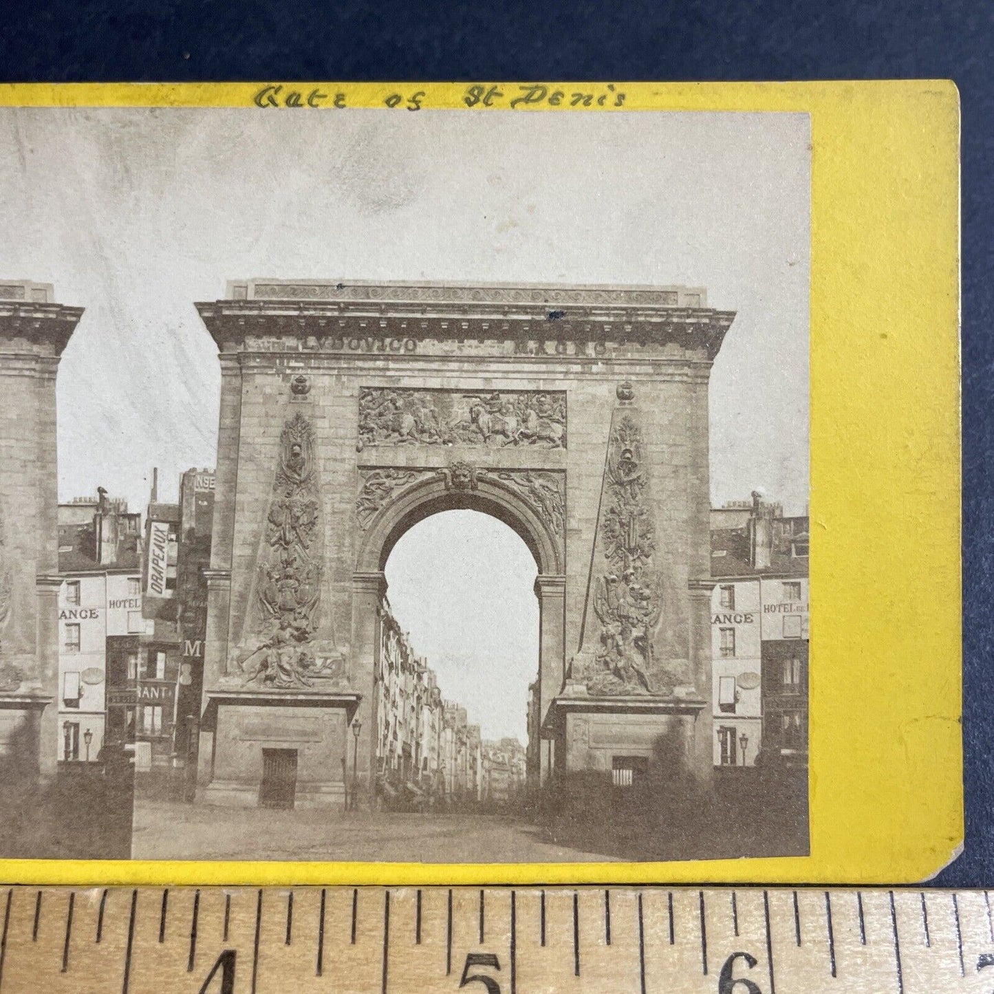 Antique 1870s Porte Saint Denis Gate Paris France Stereoview Photo Card P4199