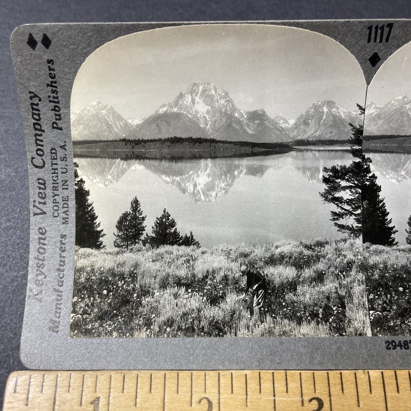 Antique 1910s Jackson Lake Grand Teton Wyoming Stereoview Photo Card V2803