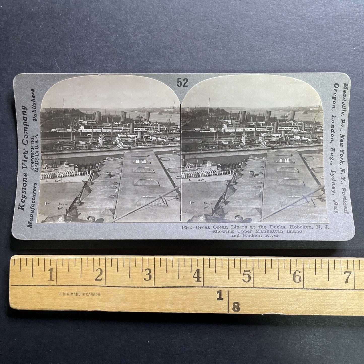 Antique 1918 Ocean Liner Ships In Hoboken New Jersey Stereoview Photo Card P1284