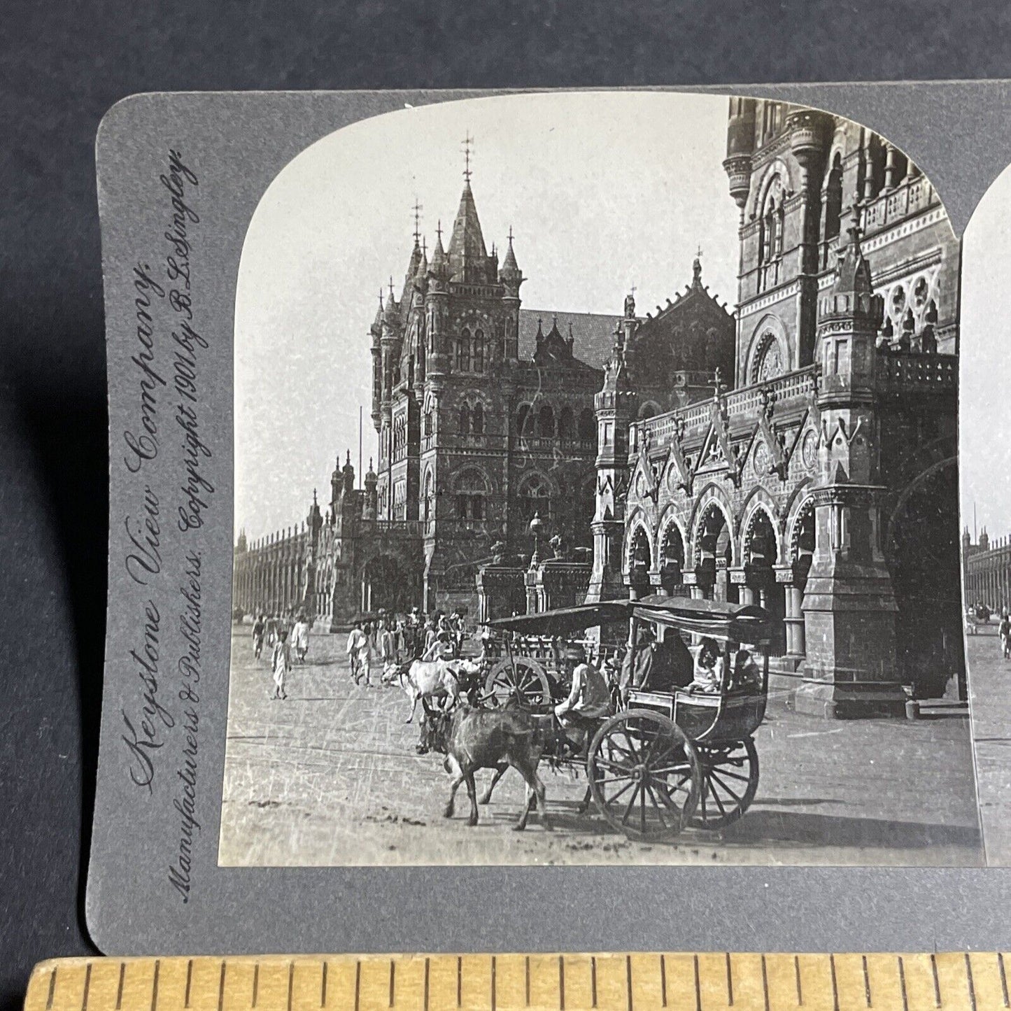 Antique 1901 Taxi Rickshaw Bombay India Stereoview Photo Card P4451