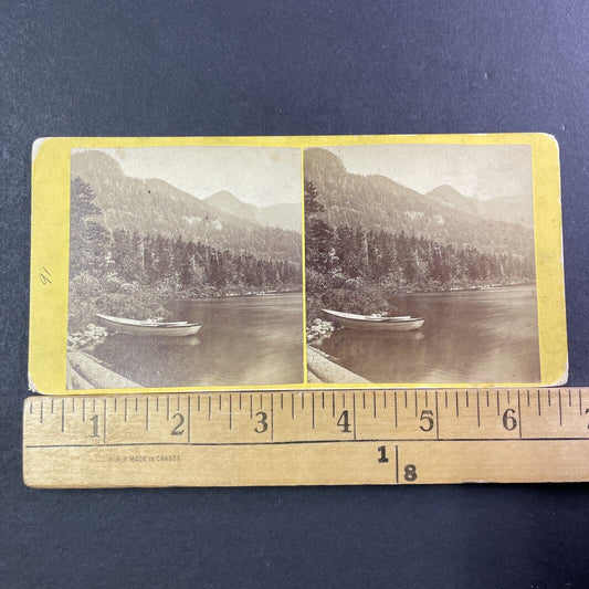 Echo Lake Rowboat Canoe Stereoview New Hampshire Photo Card Antique c1870 X936