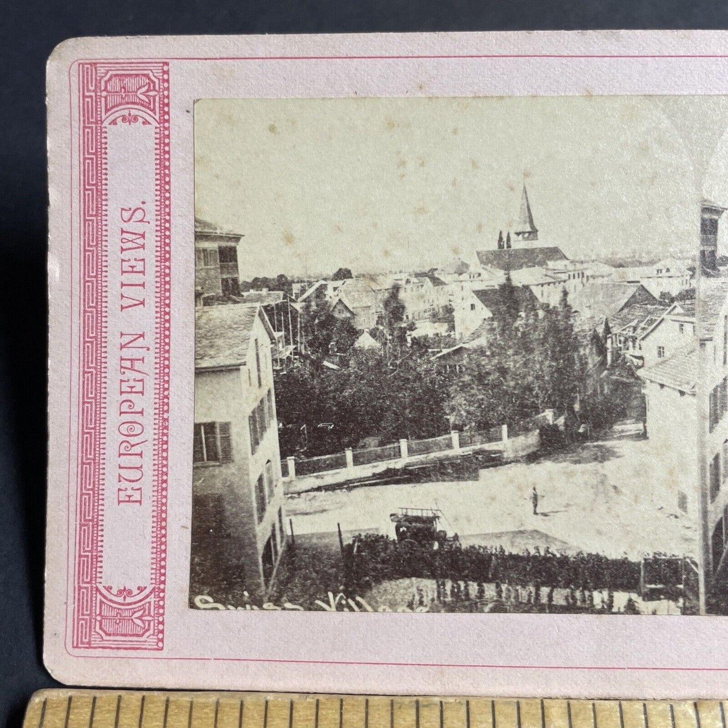 Antique 1870s Kientzheim Alsace France City View Stereoview Photo Card P4230