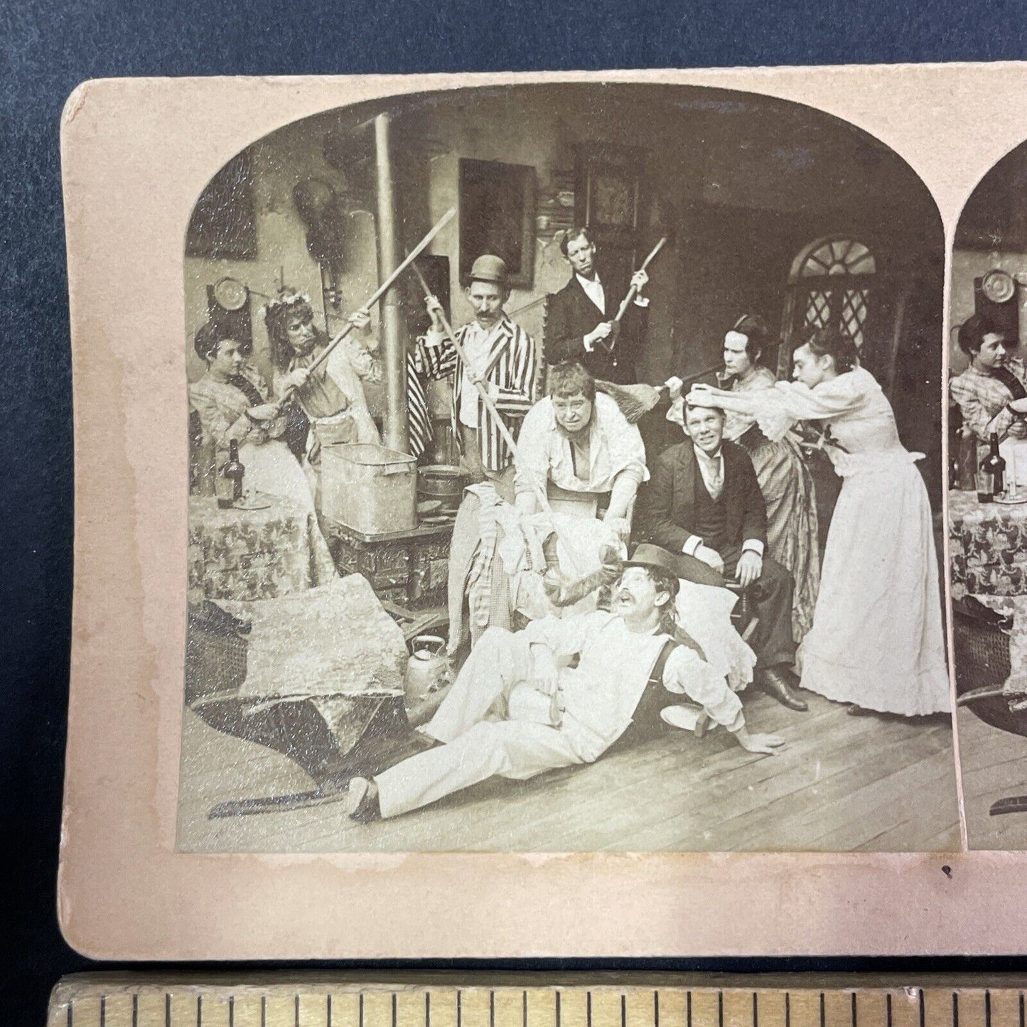 Famly Fight Argument Staged Scene Stereoview B.W. Kilburn Antique c1892 Y1794