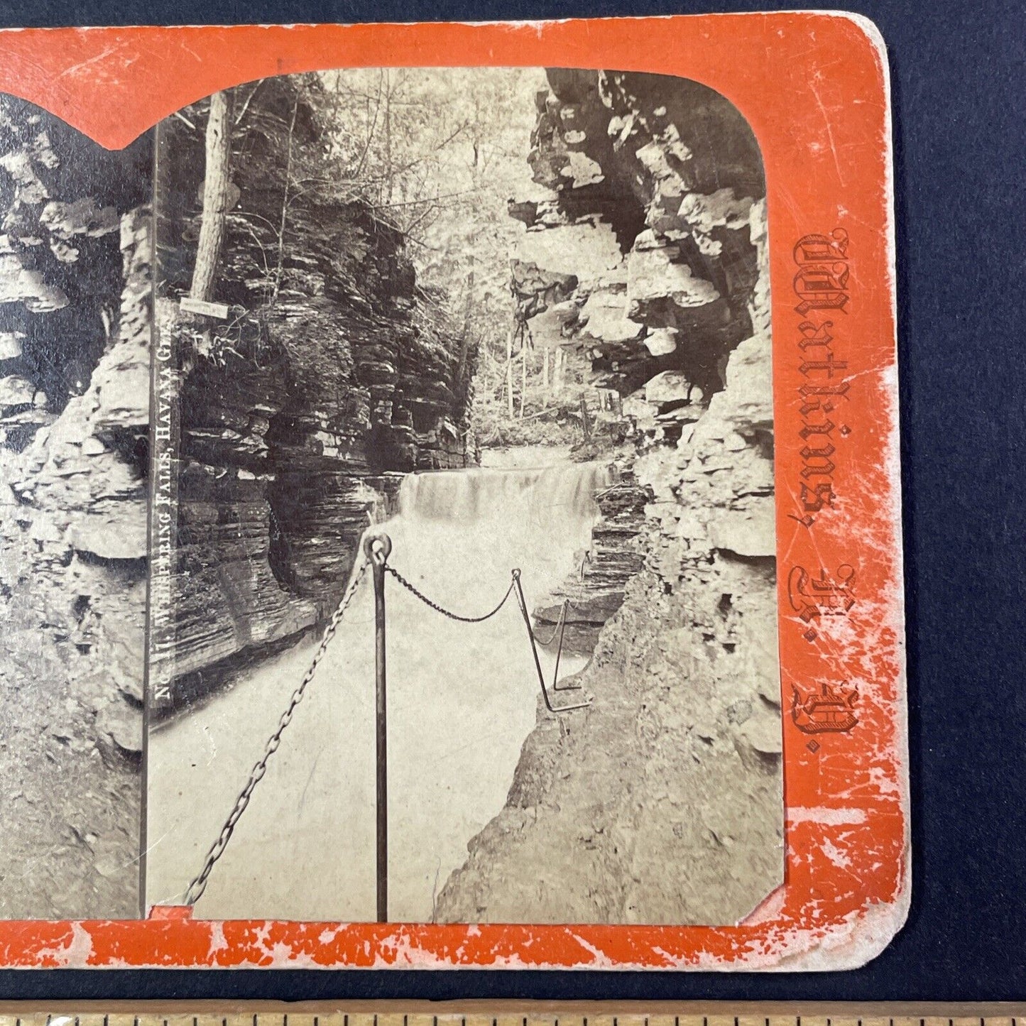 Watkins Glen Whispering Falls New York Stereoview R.D. Crum Antique c1870s Y1818