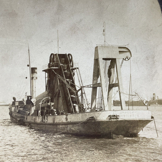 Antique 1909 Dredging A Harbor In Uruguay Stereoview Photo Card V3317