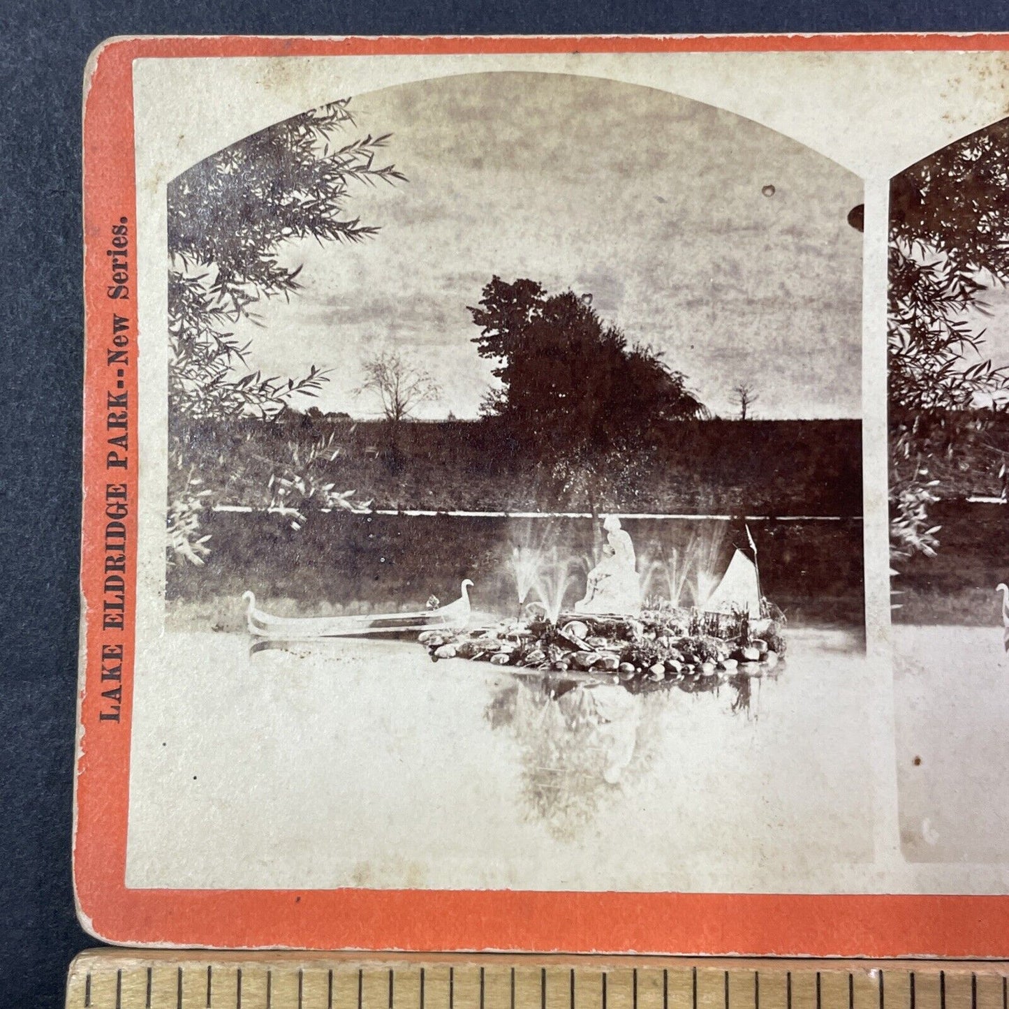 Lake Eldridge Elmira NY Stereoview JE Larkin Photo Card Antique c1868 X854