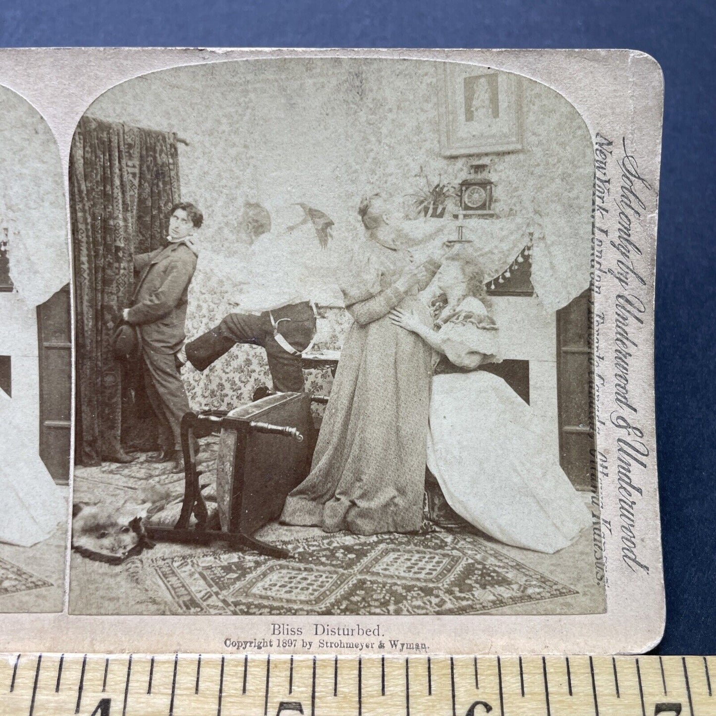 Antique 1897 Young Lovers Separated By Angry Parents Stereoview Photo Card P2517