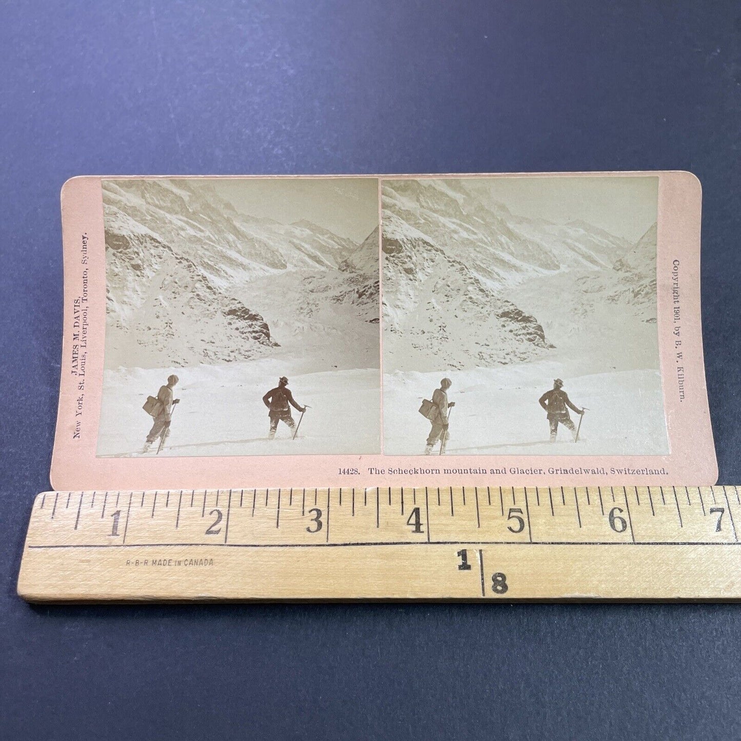 Antique 1901 Swiss Alpine Trekkers In Mountains Stereoview Photo Card P3941