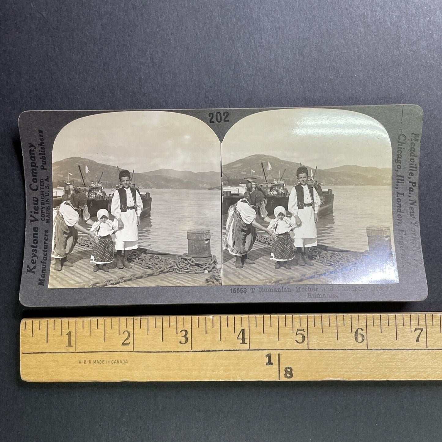 Antique 1918 Romanian Family Orsova Romania Stereoview Photo Card P1631