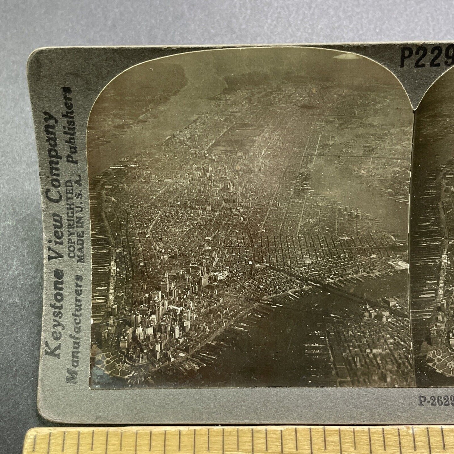 Antique 1920s Manhattan New York City Aerial View Stereoview Photo Card V3588