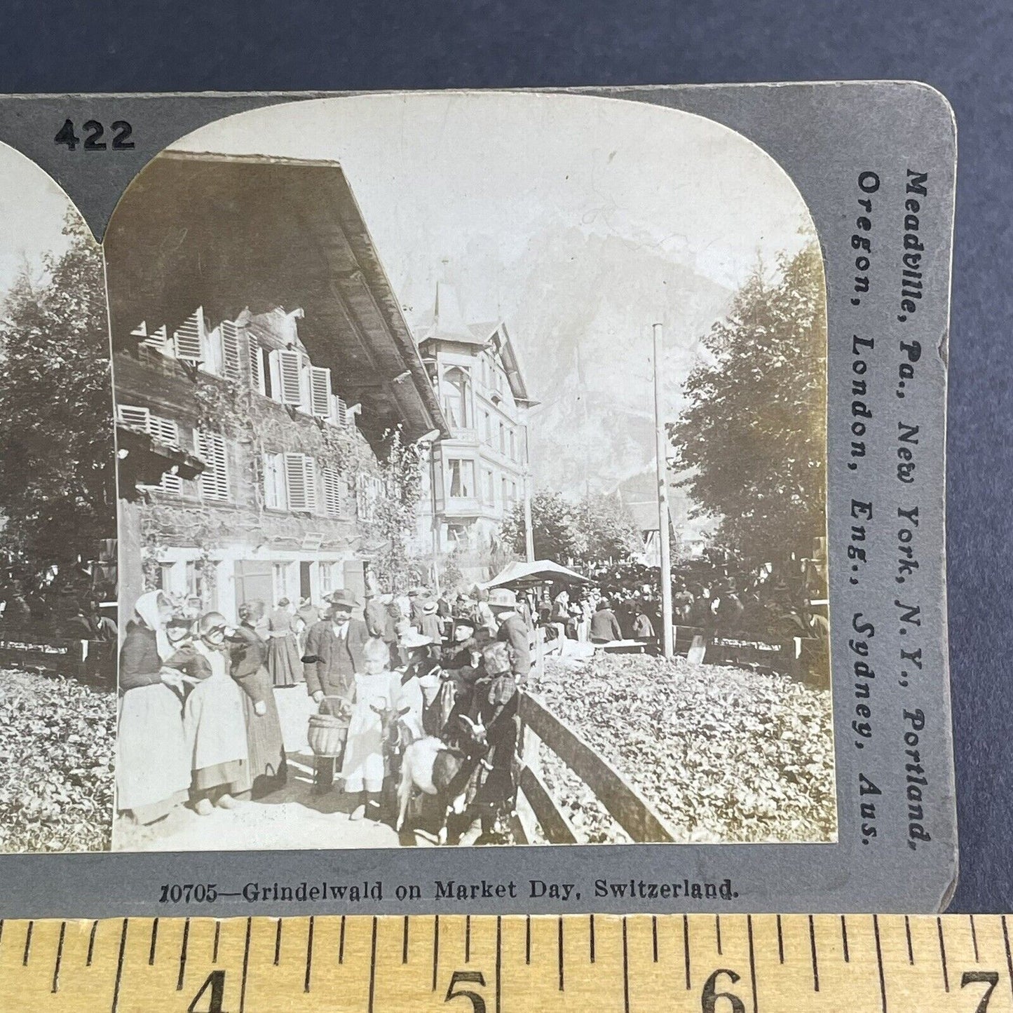 Antique 1900 Grindelwald Street Market Switzerland Stereoview Photo Card P2211