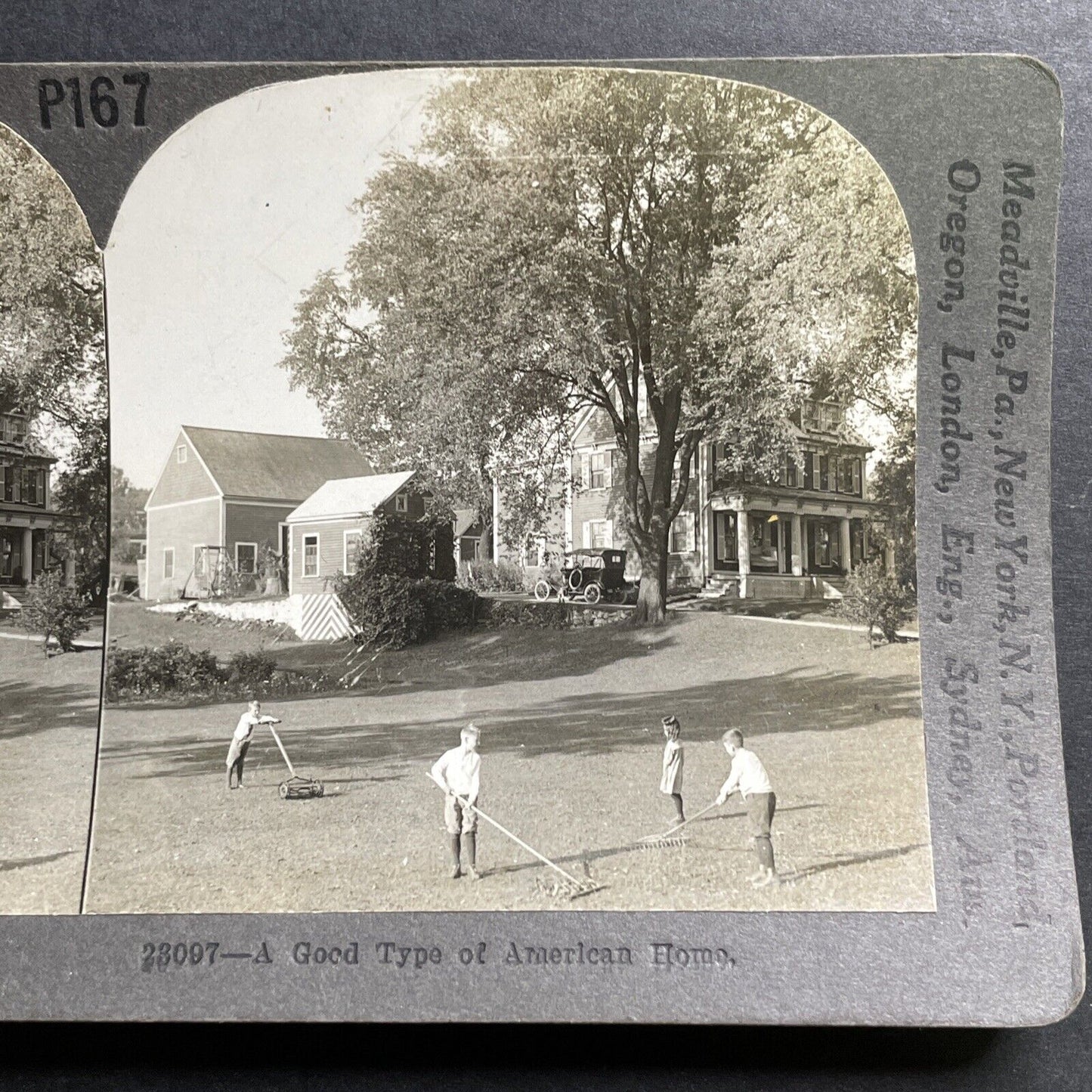 Antique 1921 Typical American Farm House And Family Stereoview Photo Card P1406