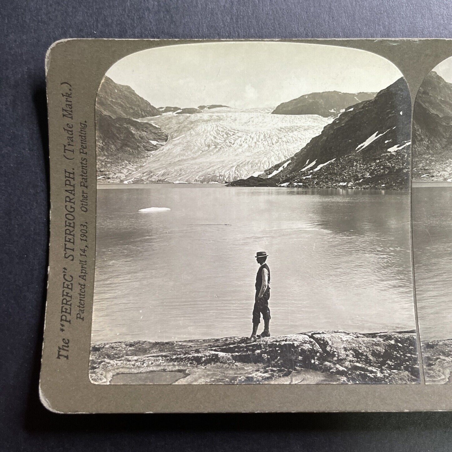 Antique 1903 Blurnes Eidfjord Norway Glacial Lake Stereoview Photo Card P1706