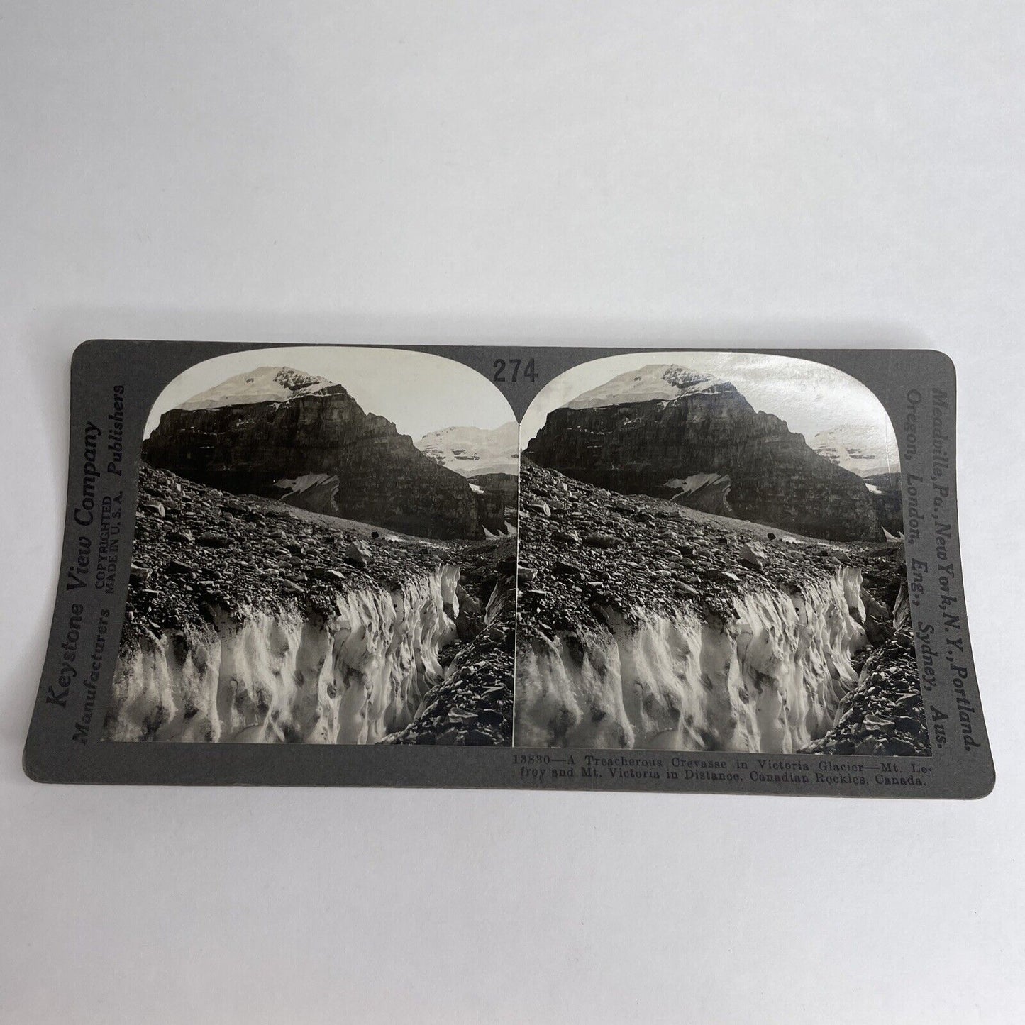 Antique 1913 Mount Lefroy Glacier Alberta Rockies Canada Stereoview Photo PC617