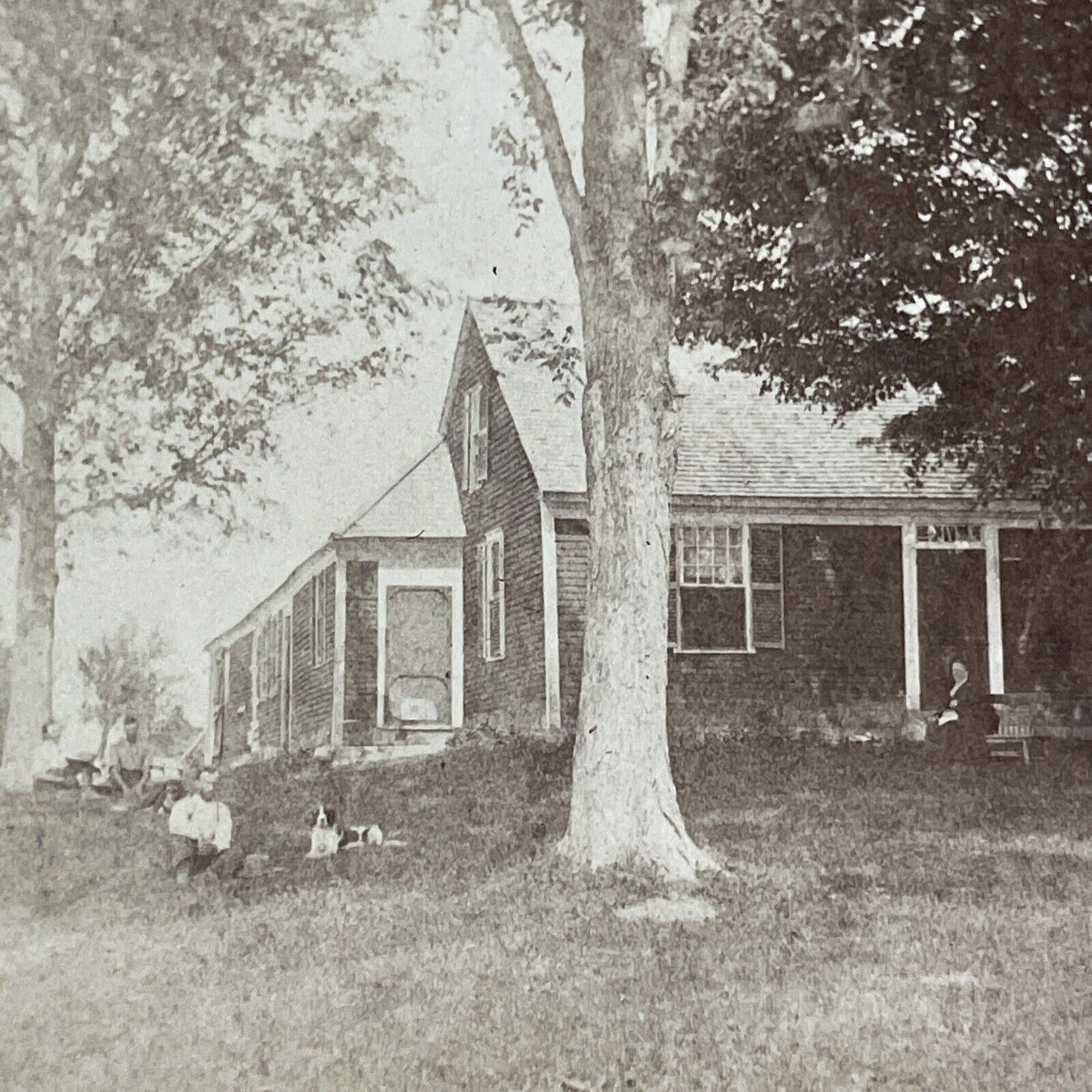Family Cottage Peterborough NH Stereoview LO Churchill Photo Antique c1869 X865