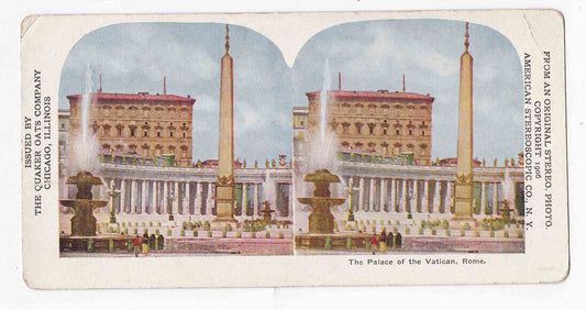 Antique 1906 The Palace Of The Vatican, Rome, Quaker Oats Stereo Card P321