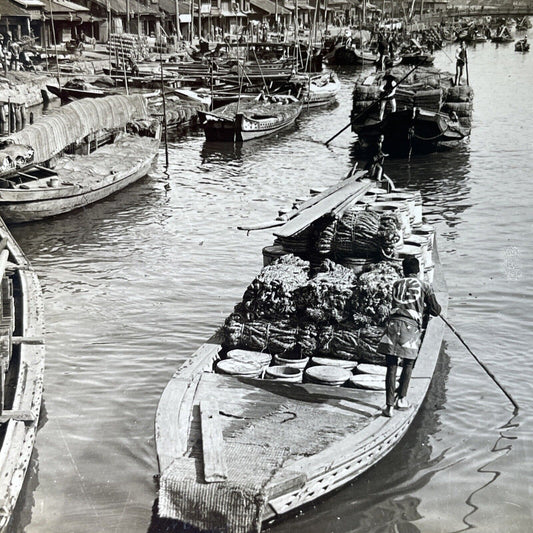 Antique 1924 Fishing Harbor Tokyo Japan Stereoview Photo Card P3152