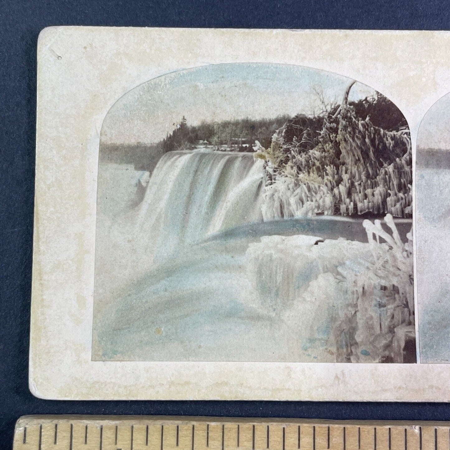 Niagara Falls Hand-Colored Stereoview London Stereoscopic Antique c1860s Y2423